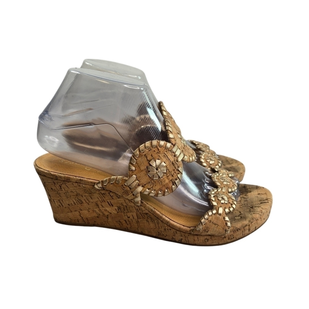 Jack Roger's Lauren cork gold medallion wedge sandals - Picture 2 of 12